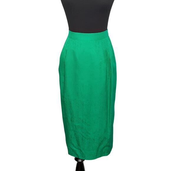 Vintage 80s Secretary Skirt Suit 100% Silk Toggle Front Blazer Set Womens 8 Teal - Picture 5 of 13